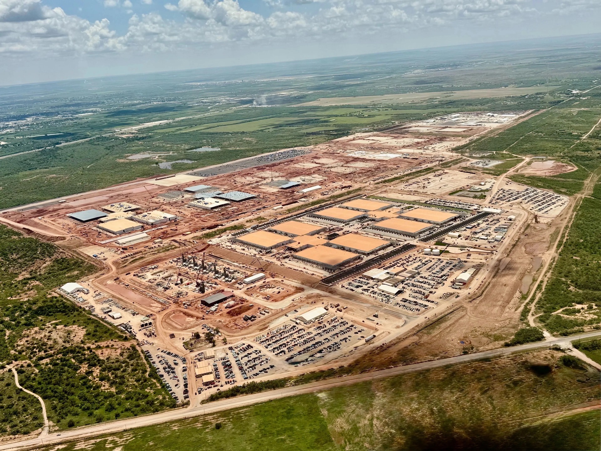 Aerial view of a massive data center construction site